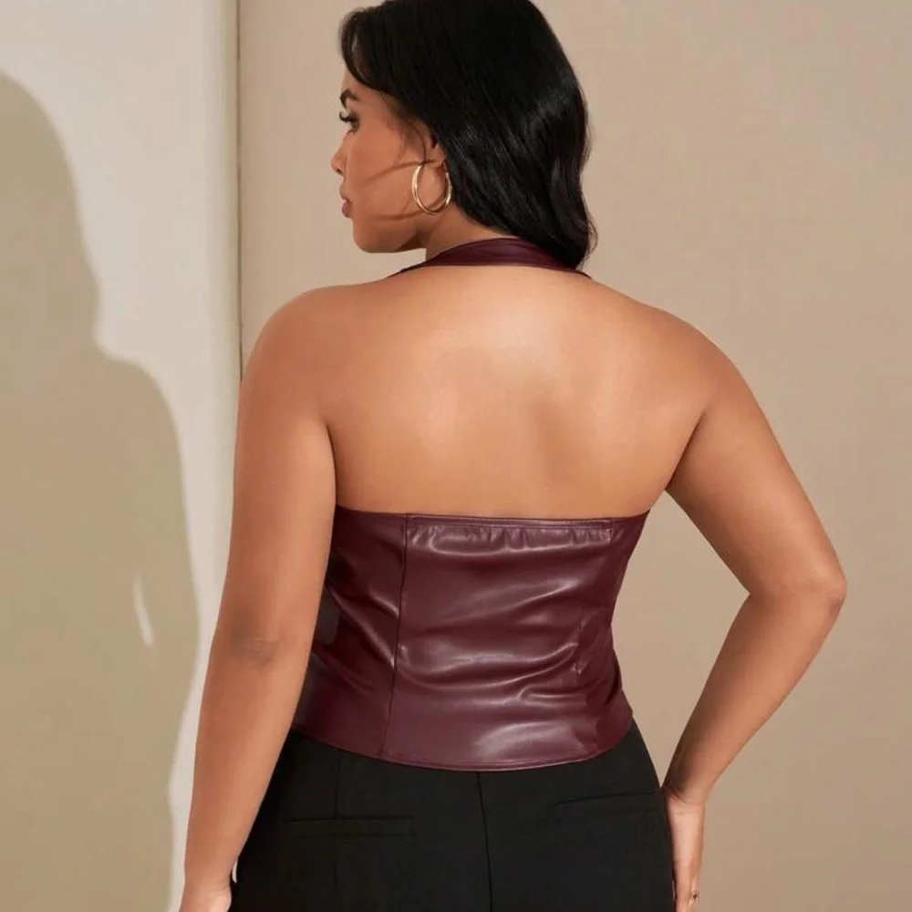 SHEIN Burgundy Lace-Up Corset Top - Picture 4 of 11